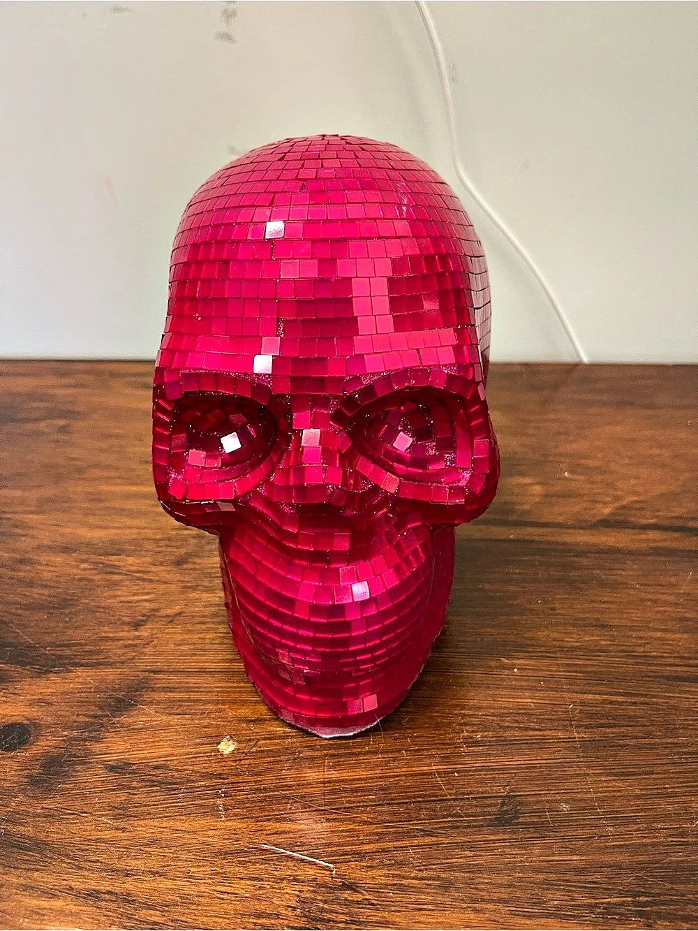 Pink Mirrored Disco Skull Decor